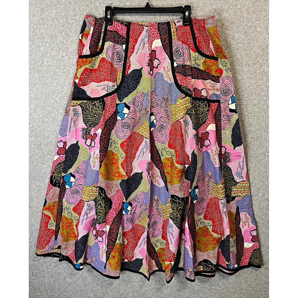 Women’s Multicolor Boho Abstract Print Long Skirt Tie Waist Apron w/ Pockets 64